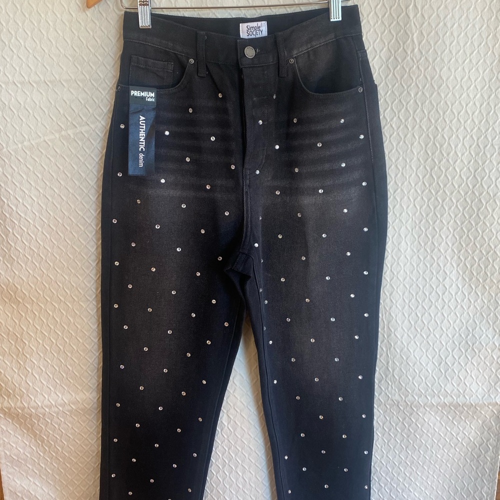 Simple Society High Rise Black Wash Gemstone/Polka Dot Jeans. Button Fly. Size 3